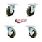 Service Caster SCC 4 in x 1.5 High Temp Phenolic Wheel Caster - 2 Swivel/2 Swivel w/Brakes, 4PK SCC-20S415-PHSHT-TP2-2-TLB-2 - alternate 4